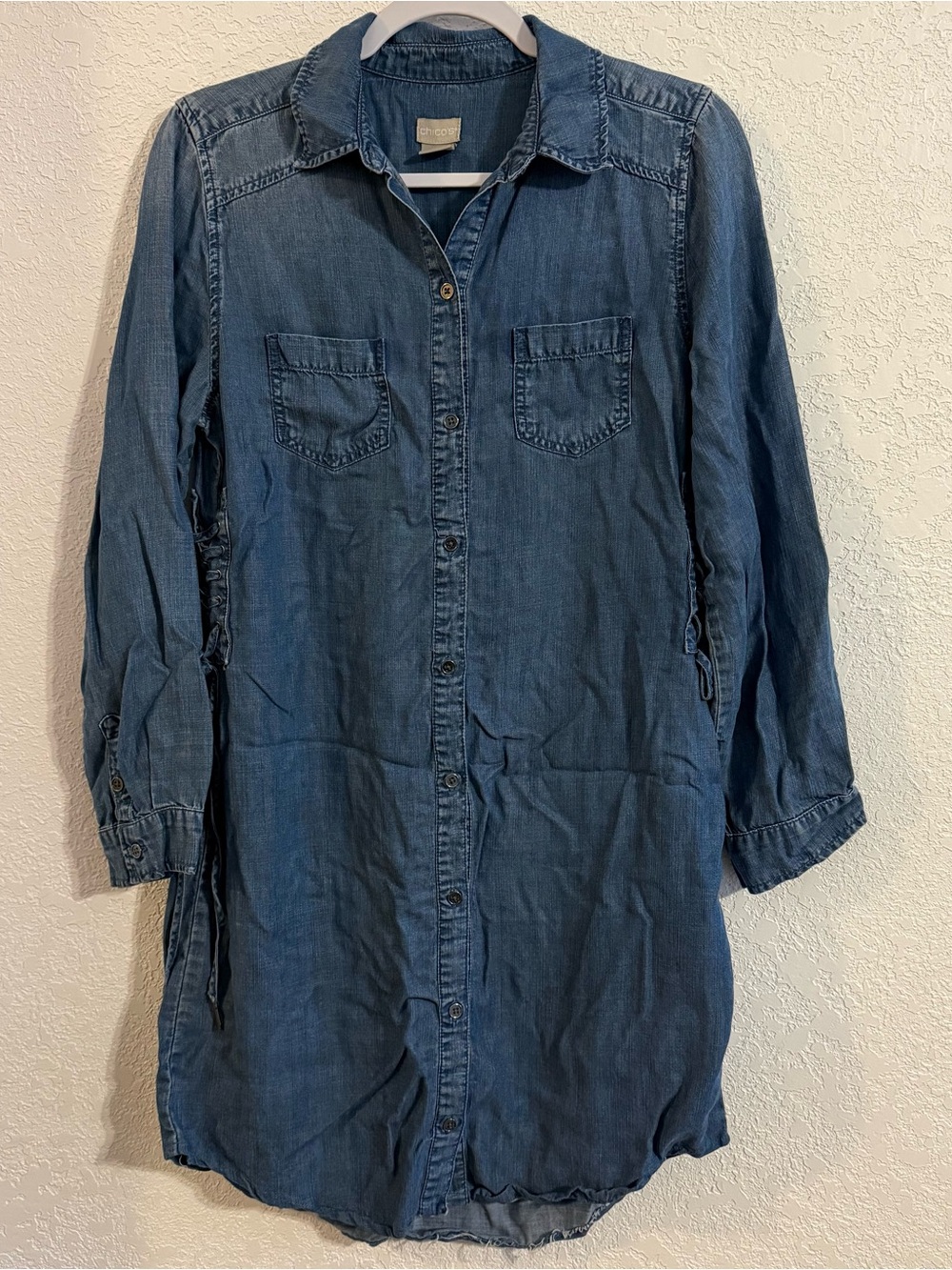 Chico's Dark Denim Long Sleeve Shirt Dress